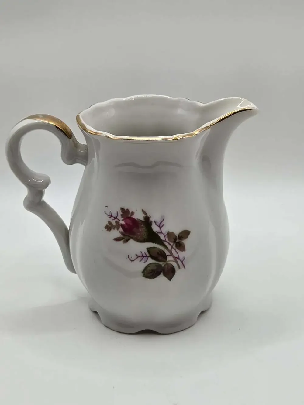 Vintage Japanese Fine Porcelain Moss Rose Floral Creamer with Gold Trim